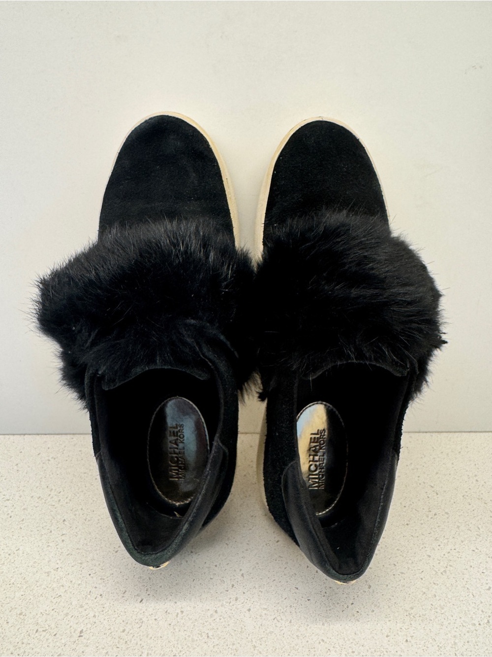 Michael Kors Maven Fur Slip-on Sneakers Runners Black Shoes Suede Leather Sz 7.5